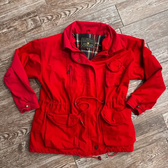 Vtg Chore‎ jacket Coat Womens M Classic Red Field Barn Pockets Drawstring Zip - Picture 4 of 8